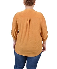 Ny Collection Plus 3/4 Roll Tab Pullover Top