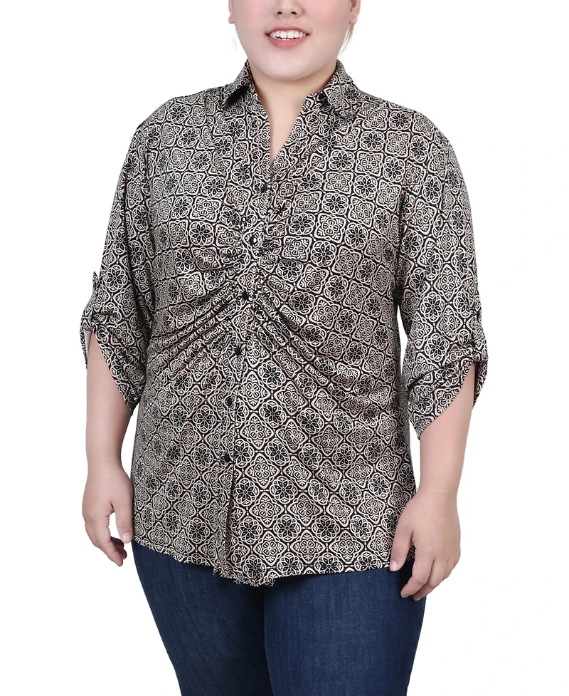Ny Collection Plus 3/4 Roll Tab Rouched-Front Top