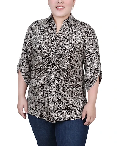 Ny Collection Plus 3/4 Roll Tab Rouched-Front Top