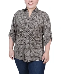 Ny Collection Plus 3/4 Roll Tab Rouched-Front Top