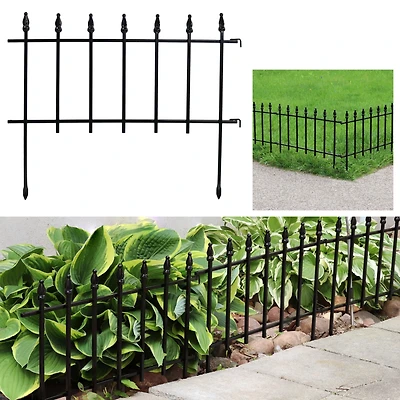 Roman Decorative Garden Fence Panels - Iron Border Fence - 22” W x 18” H Per Panel - Black - Set of 5 - 9' Length