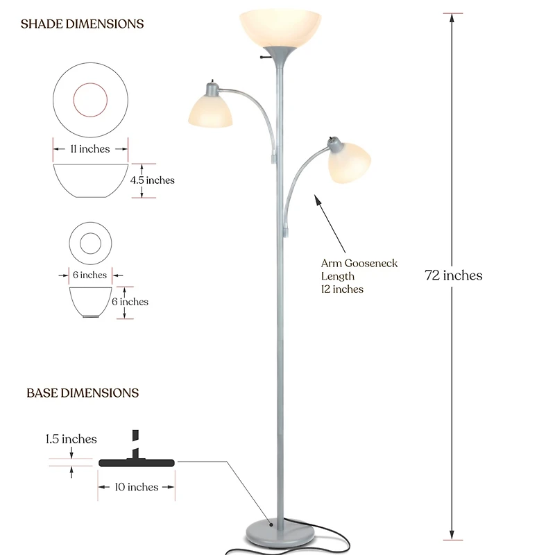 Sky Dome Double 72" Led Torchiere Floor Lamp with Adjustable Arms