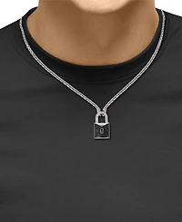 Effy Men's Black Spinel Padlock 22" Pendant Necklace (1-1/2 ct. t.w.) in Sterling Silver