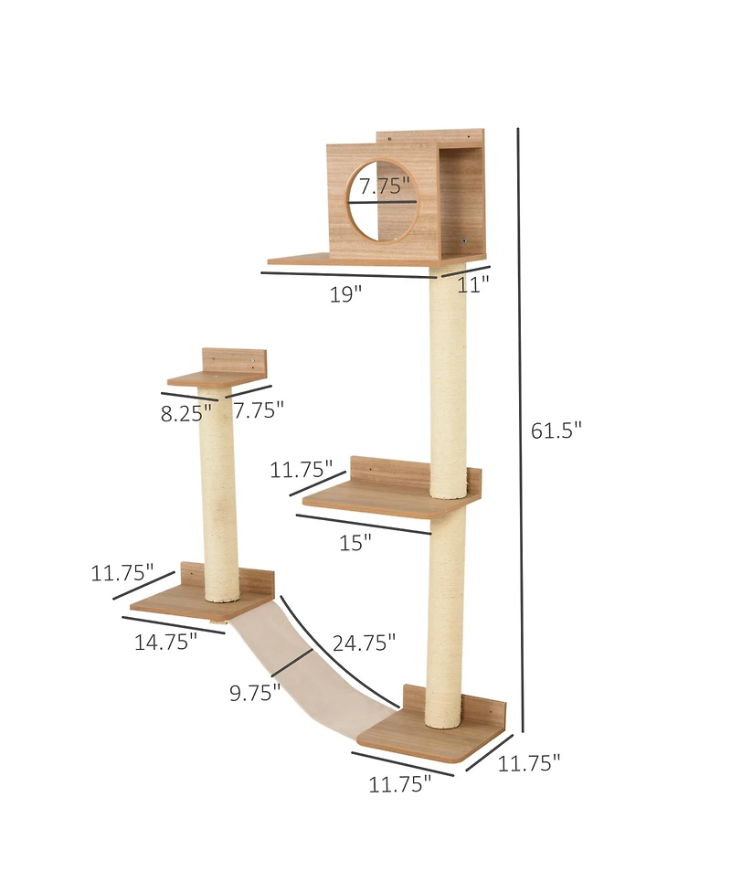 PawHut Multiple Level Wall Mounted Cat Condo Interior Sleep & Lounge Area
