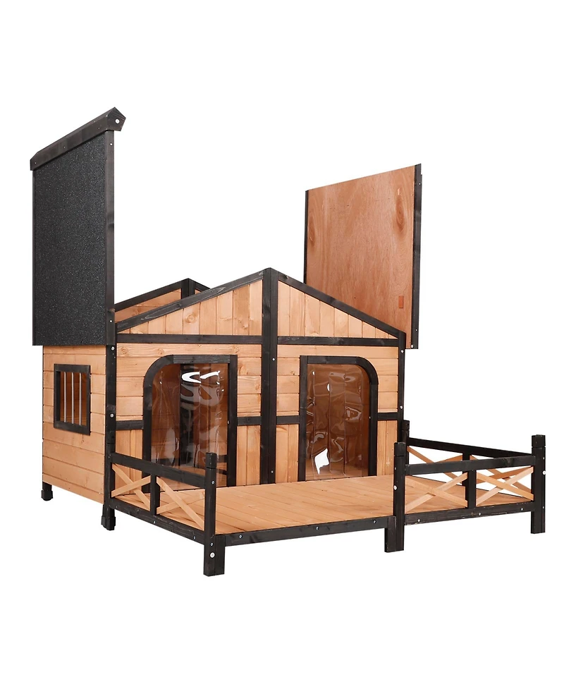 PawHut Wooden Elevated Backyard All Weather Rustic Log Cabin House Kit