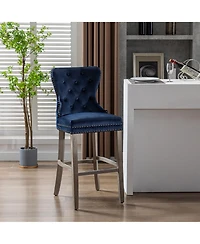 Tufted Upholstered Velvet Bar Stool with Metal Footrest