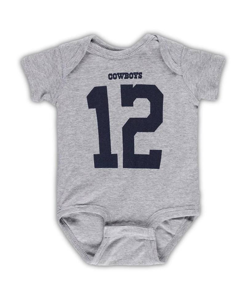 Newborn and Infant Boys and Girls Mitchell & Ness Roger Staubach Heather Gray Dallas Cowboys Retired Player Mainliner Name and Number Bodysuit
