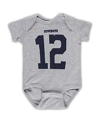 Newborn and Infant Boys and Girls Mitchell & Ness Roger Staubach Heather Gray Dallas Cowboys Retired Player Mainliner Name and Number Bodysuit