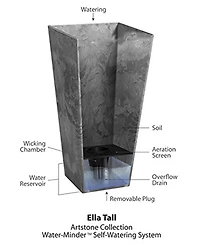 Novelty Artstone Ella Tall Square Planter Black 27.5 inch