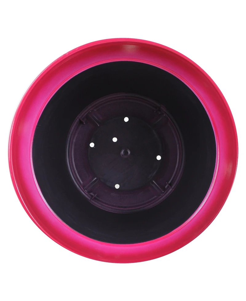 Garden Elements Glazed Brushed Happy Large Plastic Planter Bright Pink 15 Inch