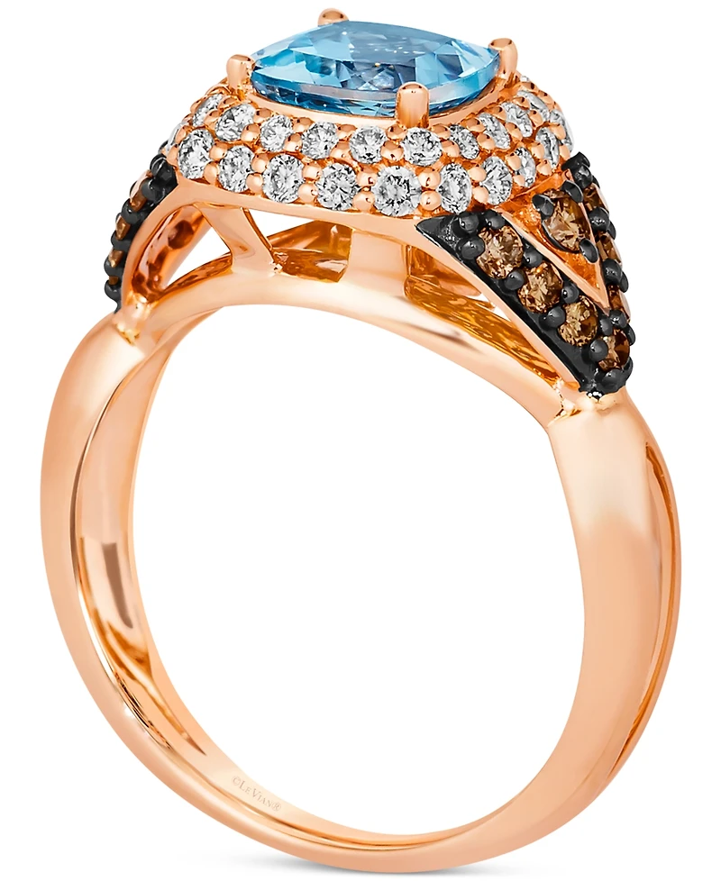 Le Vian Sea Blue Aquamarine (1-1/4 ct. t.w.) & Diamond (3/4 ct. t.w.) Halo Ring in 14k Rose Gold