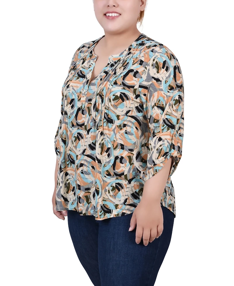 Ny Collection Plus 3/4 Roll Tab Pullover Top