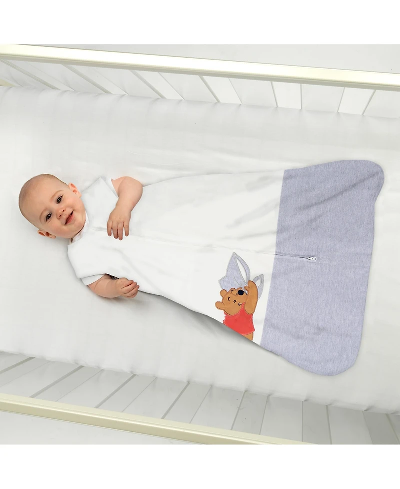 Lambs & Ivy Disney Baby Winnie the Pooh White/Gray Appliqued Cotton Wearable Blanket