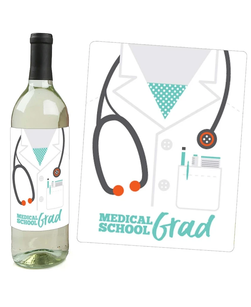 Medical School Grad - Doctor Party Decor - Wine Bottle Label Stickers - 4 Ct