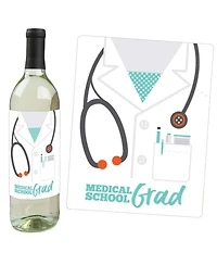 Medical School Grad - Doctor Party Decor - Wine Bottle Label Stickers - 4 Ct
