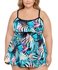 Swim Solutions Plus Tummy Control Empire Swimdress, Created For Macys