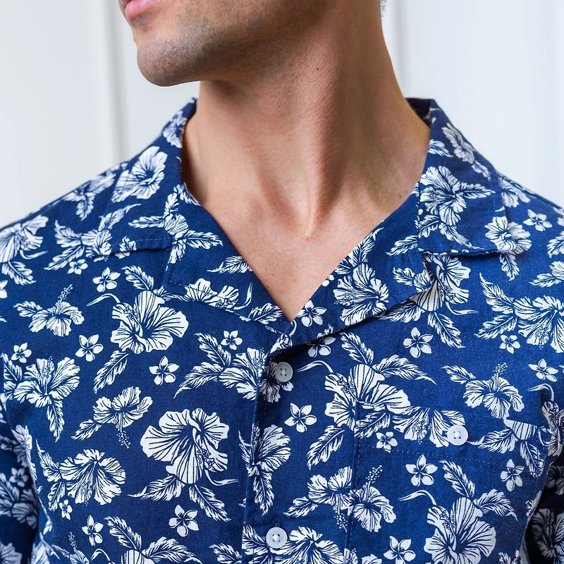 Hope & Henry Mens' Linen Short Sleeve Camp Shirt