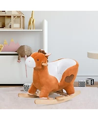 Qaba Baby Rocking Horse, Plush Animal Rocker w/ Realistic Sound