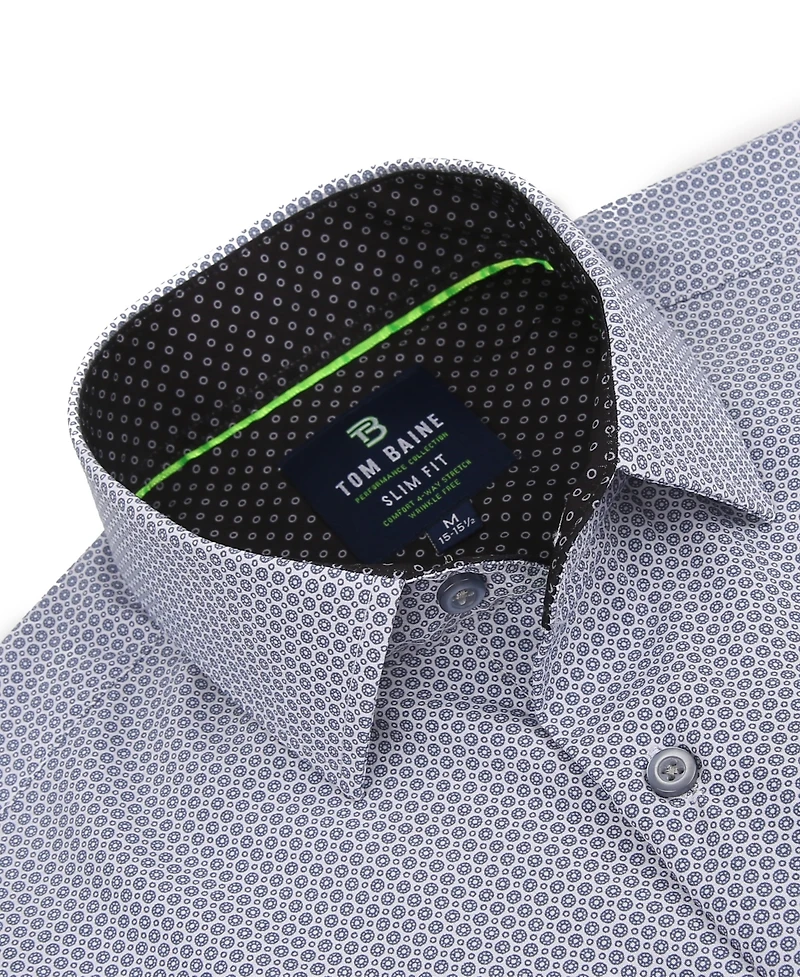 Tom Baine Men's Slim Fit Performance Long Sleeve Geometric Button Down Dress Shirt