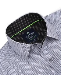 Tom Baine Men's Slim Fit Performance Long Sleeve Geometric Button Down Dress Shirt