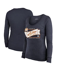 Women's Majestic Threads Navy Houston Astros 2022 American League Champions Tri-Blend Long Sleeve Scoop Neck T-shirt