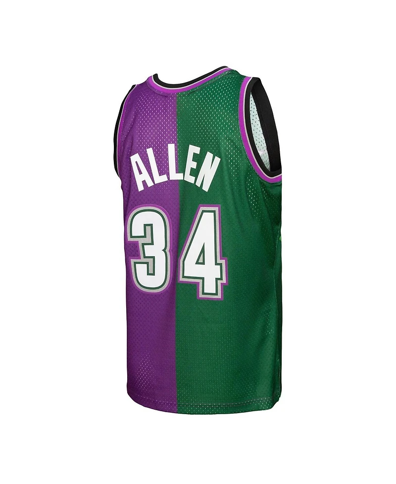 Men's Mitchell & Ness Ray Allen Green, Purple Milwaukee Bucks Hardwood Classics 1996-97 Split Swingman Jersey