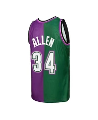 Men's Mitchell & Ness Ray Allen Green, Purple Milwaukee Bucks Hardwood Classics 1996-97 Split Swingman Jersey