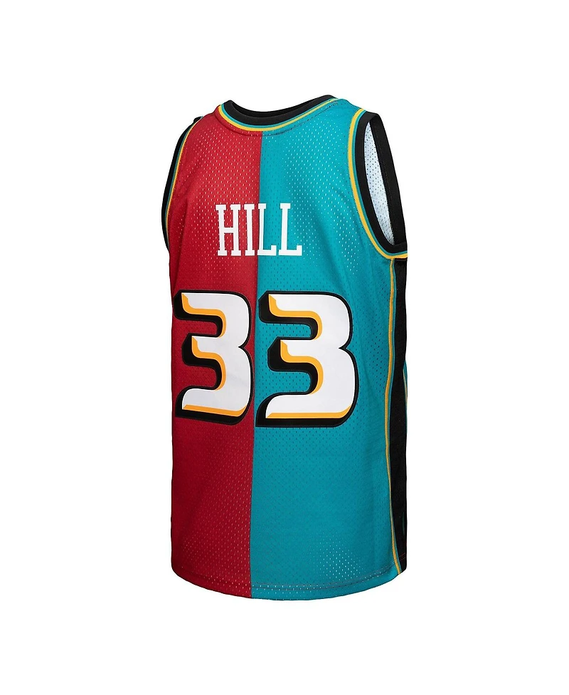 Men's Mitchell & Ness Grant Hill Teal, Red Detroit Pistons Hardwood Classics 1999-00 Split Swingman Jersey