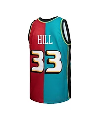Men's Mitchell & Ness Grant Hill Teal, Red Detroit Pistons Hardwood Classics 1999-00 Split Swingman Jersey
