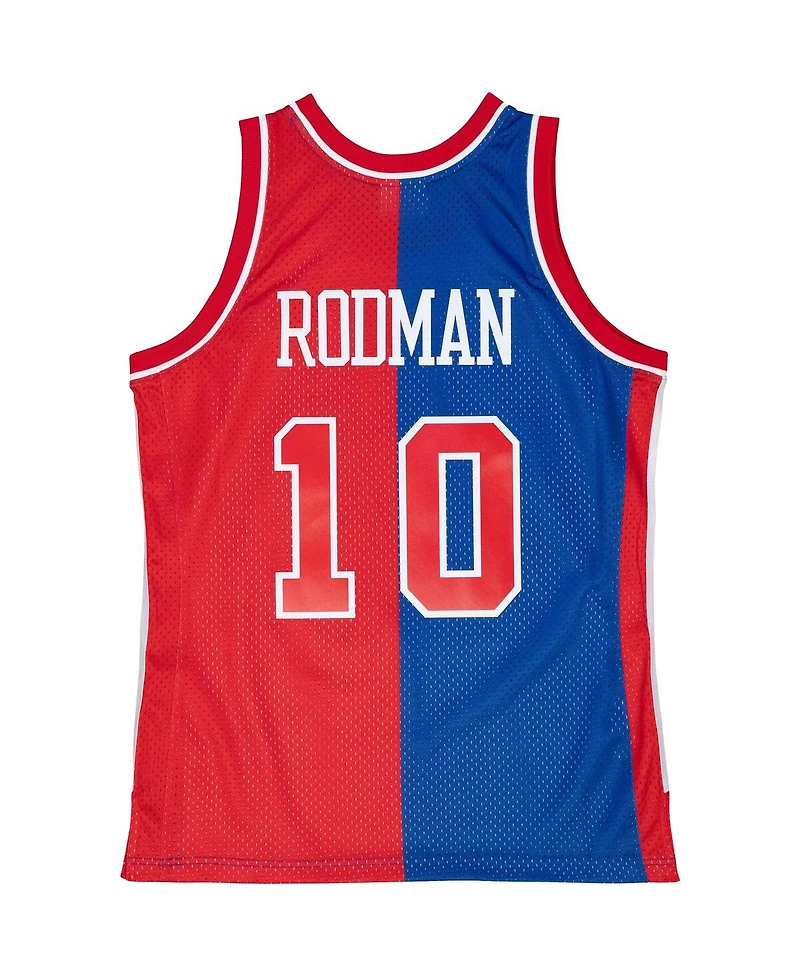 Men's Mitchell & Ness Dennis Rodman Blue, Red Detroit Pistons Hardwood Classics 1988-89 Split Swingman Jersey