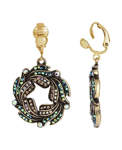 2028 Women's Gold-Tone Blue Iridescent Ab Glass Stone Wreath Clip Earrings