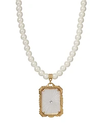 2028 Gold-Tone Frosted Lalique Inspired Square Pendant Necklace