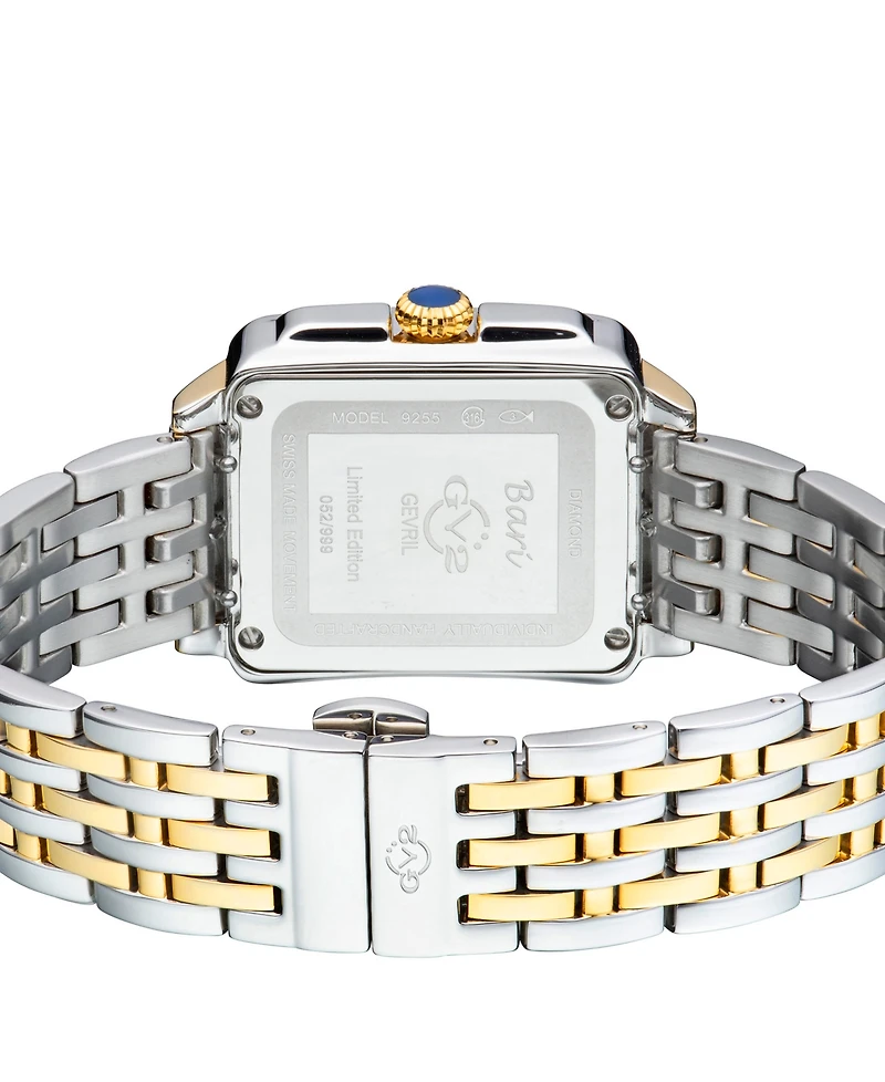 GV2 by Gevril Women's Bari Tortoise Swiss Quartz Diamond Accents Two-Tone Ss Ipyg Stainless Steel Bracelet Watch 34mm x 30mm