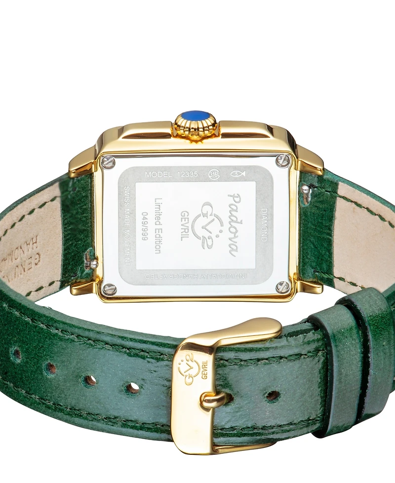 GV2 by Gevril Women's Padova Gemstone Swiss Quartz Diamond Accent Hand Made Italian Leather Strap Watch 27mm x 30mm