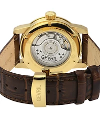 Gevril Men's Madison Swiss Automatic Brown Genuine Leather Strap Watch 39mm