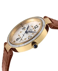 GV2 by Gevril Women's Piemonte Swiss Quartz Diamond Accents Light Brown Italian Leather Strap Watch 36mm