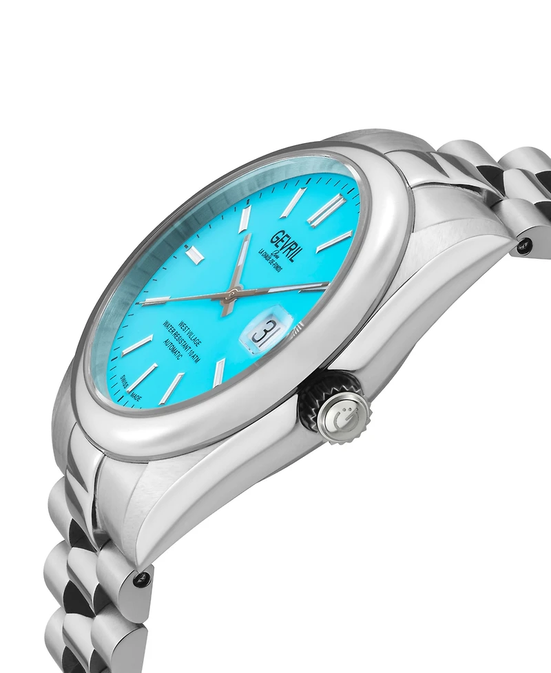 Gevril Men's West Village Swiss Automatic Silver-Tone Stainless Steel Bracelet Watch 40mm