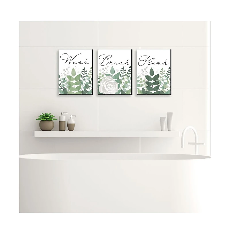 Boho Botanical Bathroom Rules Wall Art - 7.5 x 10 in 3 Signs Wash, Brush, Flush