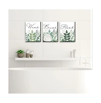 Boho Botanical Bathroom Rules Wall Art - 7.5 x 10 in 3 Signs Wash, Brush, Flush