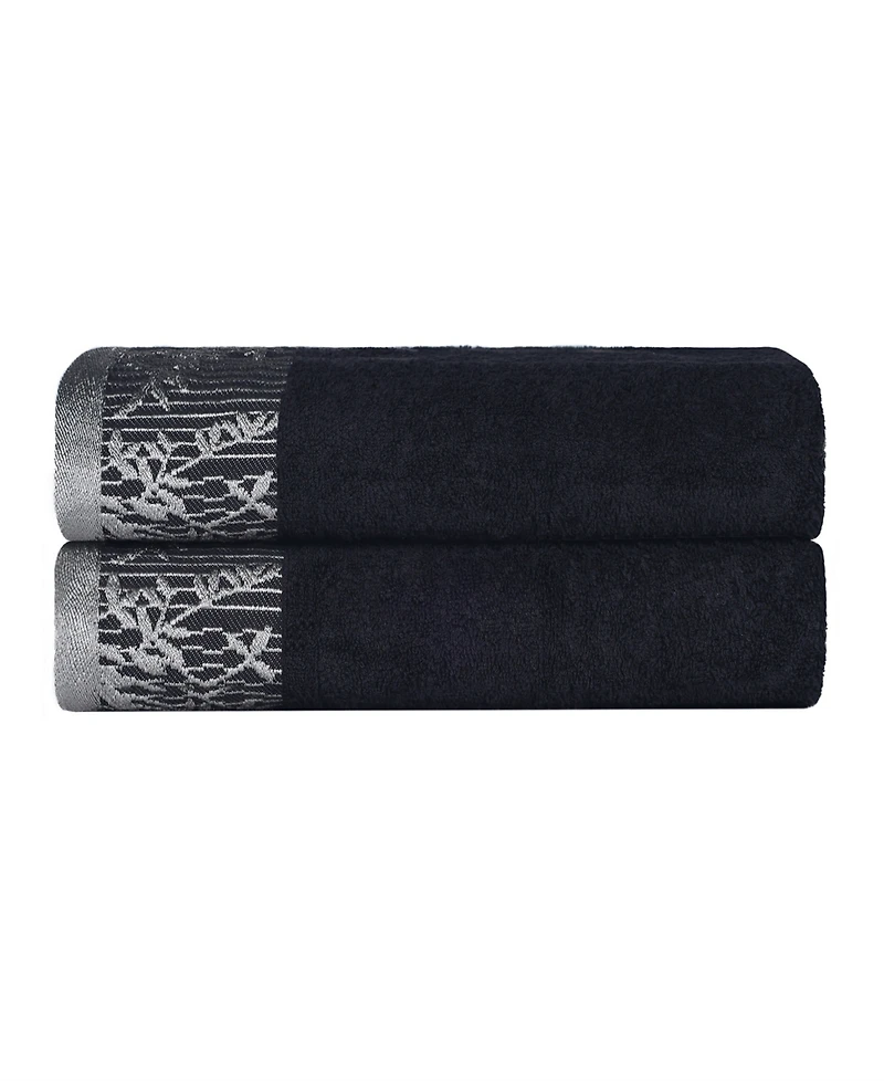 Superior Wisteria Floral Embroidered Jacquard Border Cotton 2 Pieces Bath Towel Set