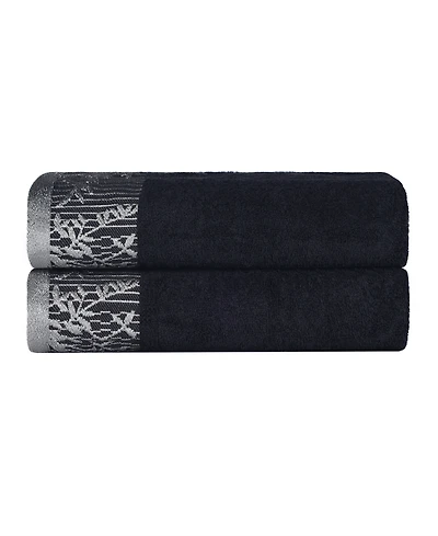 Superior Wisteria Floral Embroidered Jacquard Border Cotton 2 Pieces Bath Towel Set