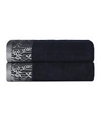 Superior Wisteria Floral Embroidered Jacquard Border Cotton 2 Pieces Bath Towel Set