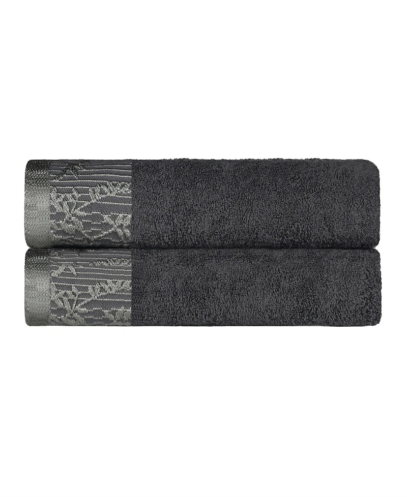 Superior Wisteria Floral Embroidered Jacquard Border Cotton 2 Pieces Bath Towel Set