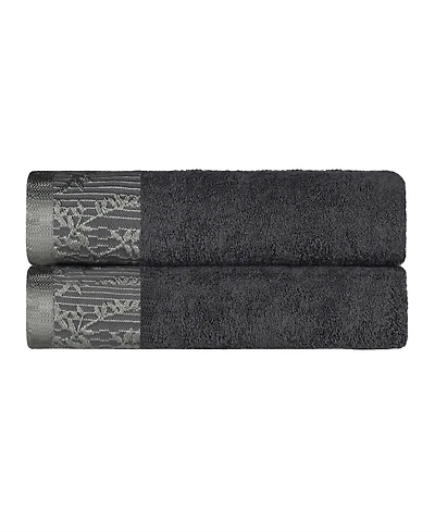 Superior Wisteria Floral Embroidered Jacquard Border Cotton 2 Pieces Bath Towel Set