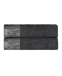 Superior Wisteria Floral Embroidered Jacquard Border Cotton 2 Pieces Bath Towel Set