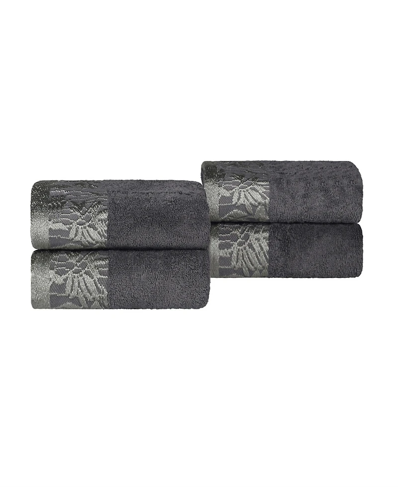 Superior Wisteria Floral Embroidered Jacquard Border Cotton 4 Piece Hand Towel Sets