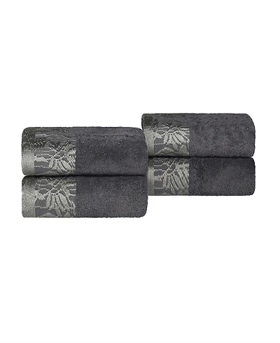 Superior Wisteria Floral Embroidered Jacquard Border Cotton 4 Piece Hand Towel Sets
