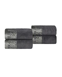 Superior Wisteria Floral Embroidered Jacquard Border Cotton 4 Piece Hand Towel Sets