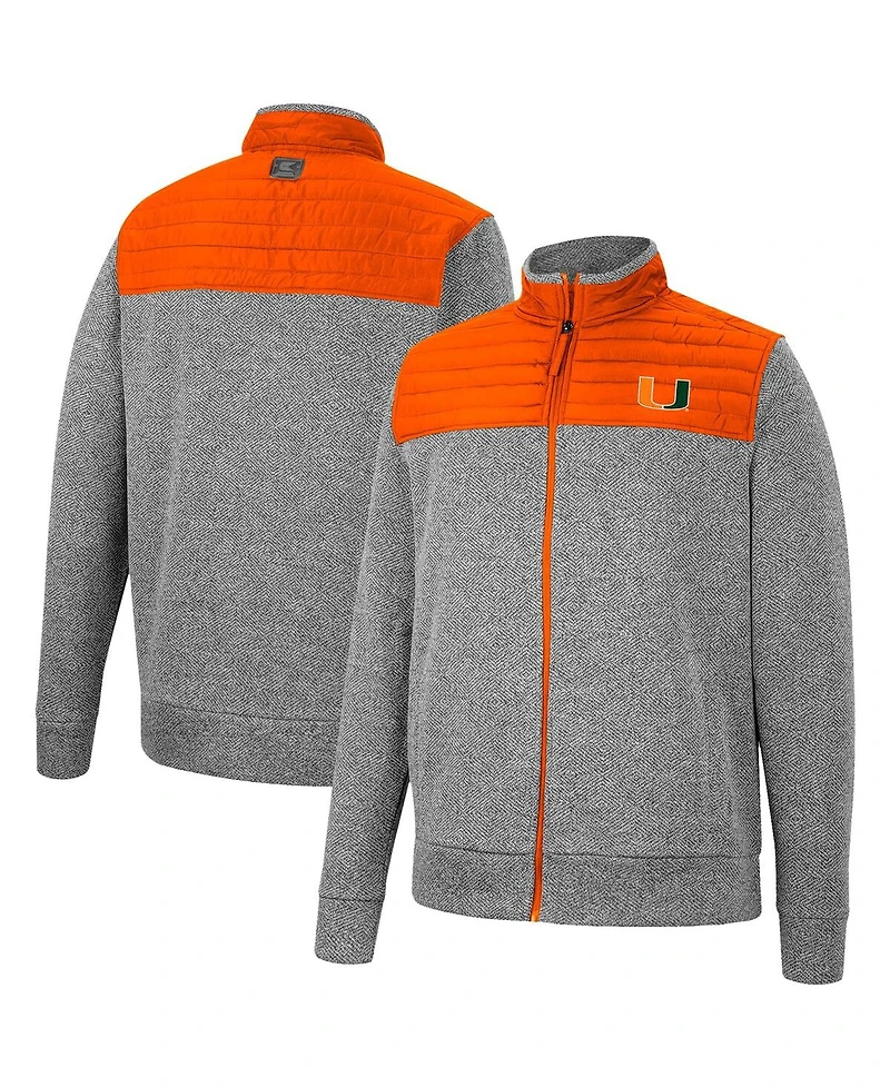 Men's Colosseum Gray, Orange Miami Hurricanes Putter Herringbone Full-Zip Jacket