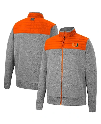 Men's Colosseum Gray, Orange Miami Hurricanes Putter Herringbone Full-Zip Jacket